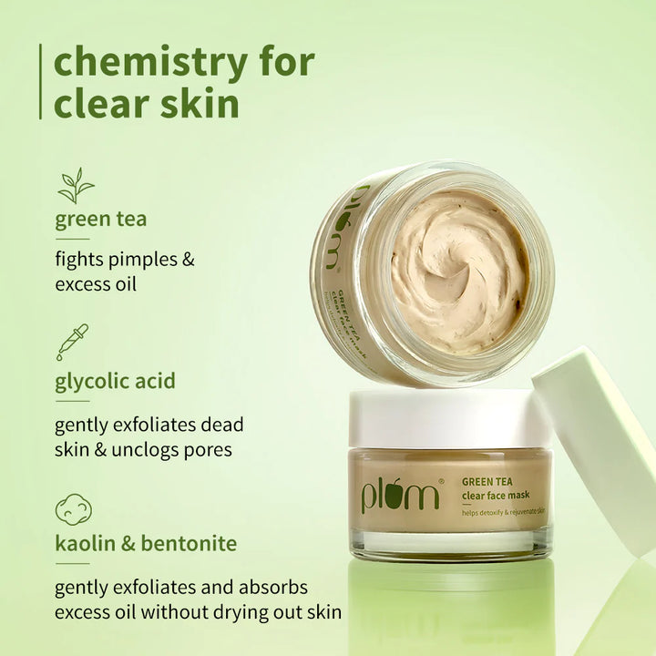 Plum Green Tea Clear Face Mask For Oily & Acne Prone Skin, Vegan Skin Care 60g.