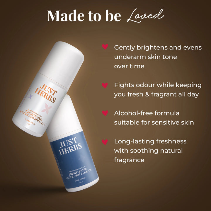 Just Herbs Under Arm Roll On for Women Floral Fiesta | AHA BHA Brightening Deodorant Roll-On | Long Lasting Odour Protection | 50ml