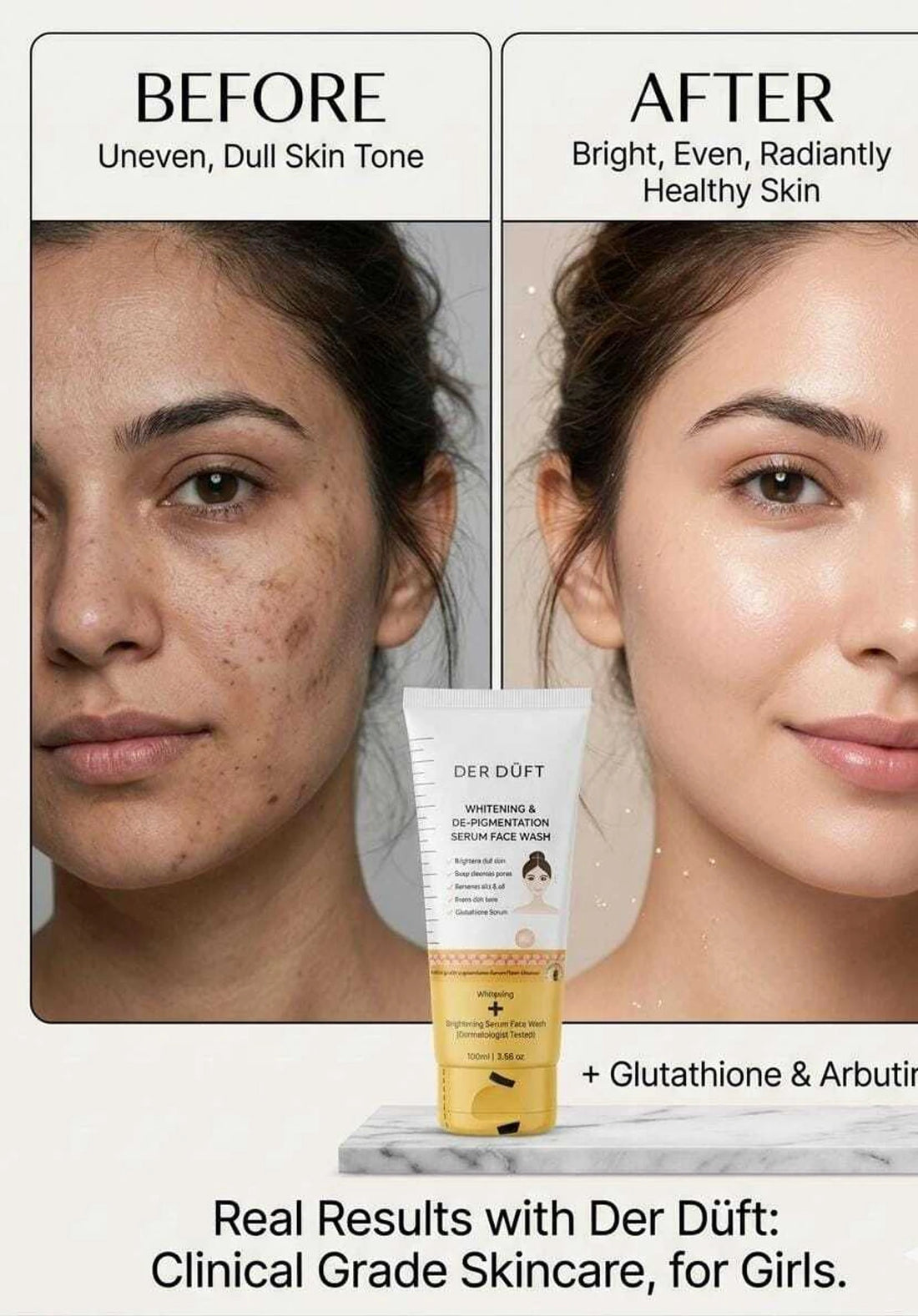 DER DUFT Whitening & De-Pigmentation Serum Face Wash | Glutathione | Brightening & Deep Cleansing | 100g | Germany Formulation