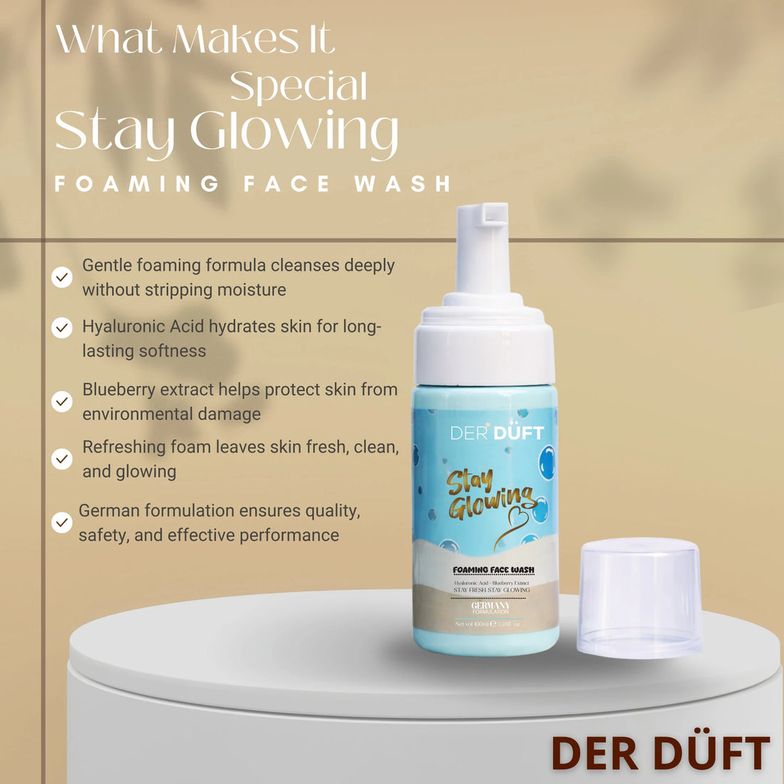 DER DUFT Stay Glowing Foaming Face Wash | Germany Formulation | Deep Cleansing & Skin Glow | 100ml | For Men & Women
