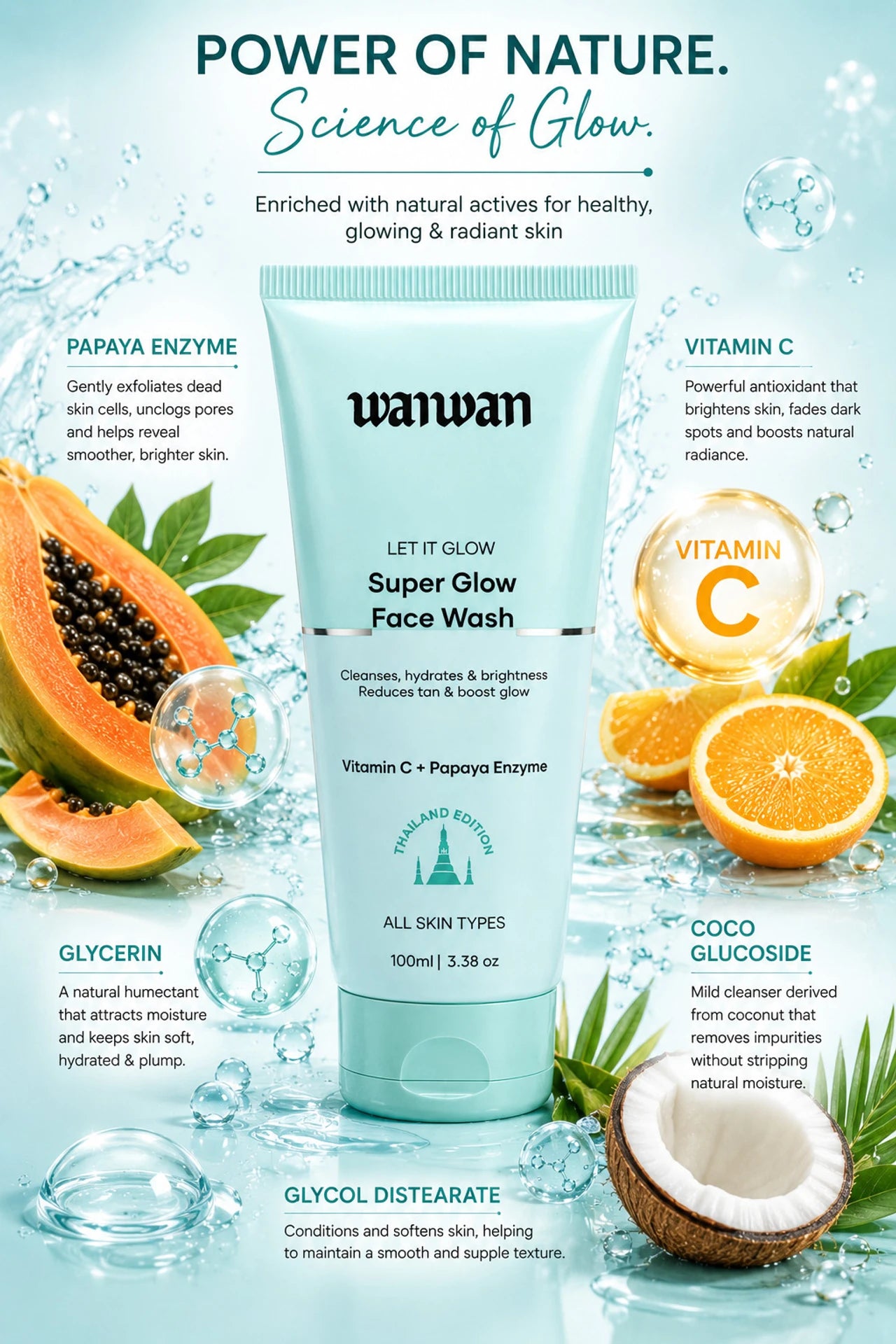 Wanwan Super Glow Face Wash | Deep Cleansing & Skin Brightening | 100ml | For Men & Women