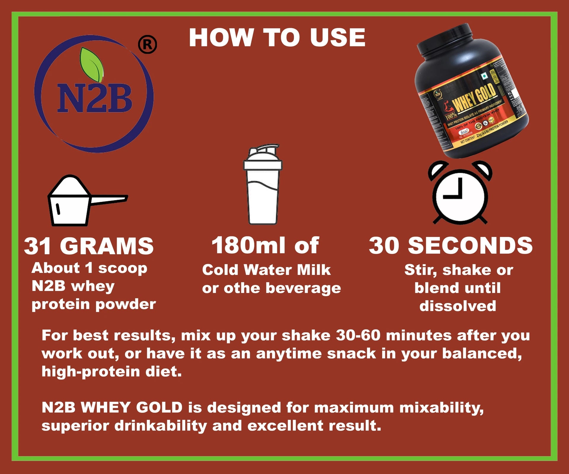 N2B 100% Whey Gold Protein Supplement Powder Weight Gainers/Mass Gainers