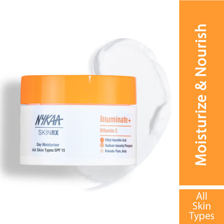 Nykaa SkinRX Illuminate+ Vitamin C Day Moisturizer SPF 15 for Radiant, Hydrated Normal to Dry Skin (50 gm)