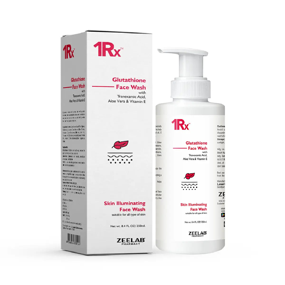 1RX Glutathione Face Wash | Glutathione, Tranexamic Acid, Licorice & Turmeric for Brightening & Deep Cleansing | 250ml
