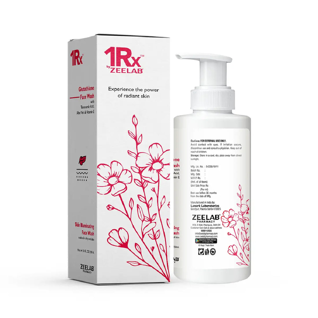 1RX Glutathione Face Wash | Glutathione, Tranexamic Acid, Licorice & Turmeric for Brightening & Deep Cleansing | 250ml