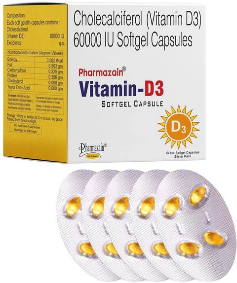 Cholecalciferol (Vitamin D3) 60000 IU Softgel Capsules | High Strength Vitamin D Supplement for Bone, Muscle & Immune Health | 4 & 8 Softgel Capsules