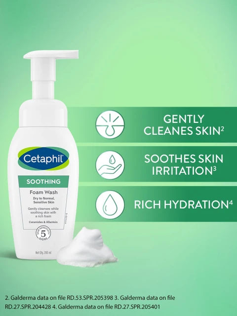 Cetaphil Soothing Foam Face Wash 200ml | Foaming Cleanser With Triple Ceramides for Sensitive Skin| Paraben, Sulphate & Allergen Free