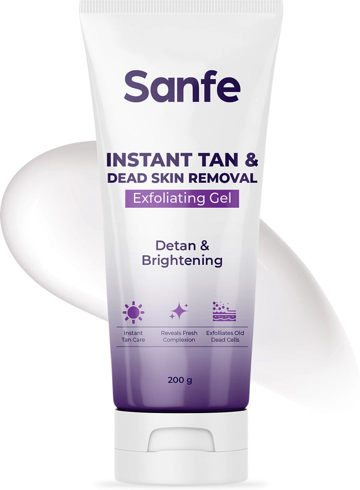 Sanfe Instant Tan & Dead Skin Removal Exfoliating Gel | Tan Removal Face & Body Exfoliator for Smooth, Glowing Skin | 100g