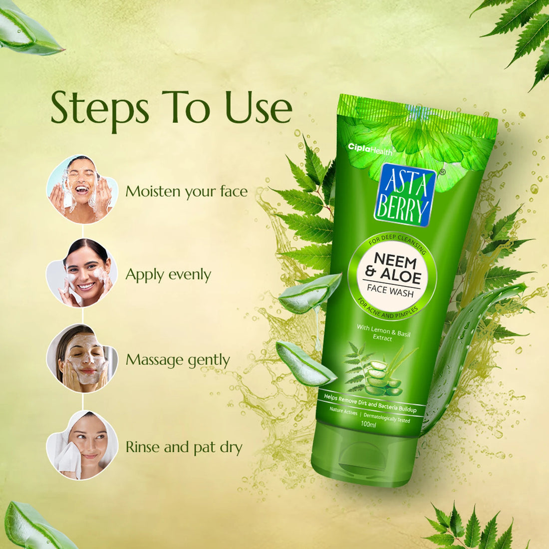 Astaberry Neem & Aloe Face Wash | Purifying Face Cleanser for Oily & Acne-Prone Skin | Deep Cleansing & Refreshing | 60ml