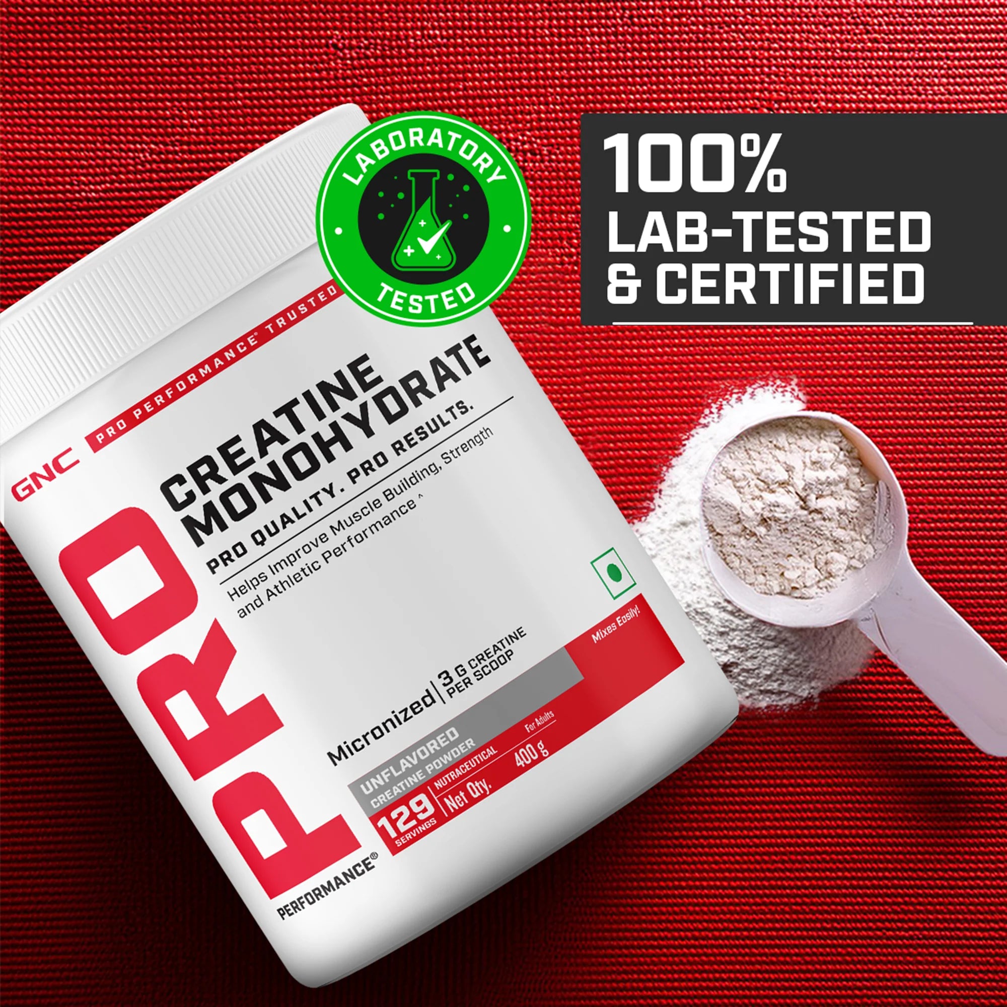 GNC Creatine Monohydrate 400g Cranberry Flavour | Creatine Powder for Strength, Power & Workout Performance