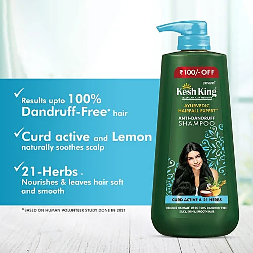 Kesh King Anti-Dandruff Shampoo With Goodness Of Curd, Lemon & Neem, Soothes Itchy Scalp, 600 ml
