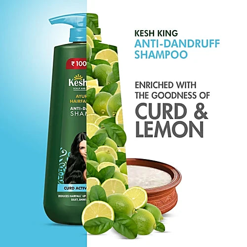 Kesh King Anti-Dandruff Shampoo With Goodness Of Curd, Lemon & Neem, Soothes Itchy Scalp, 600 ml