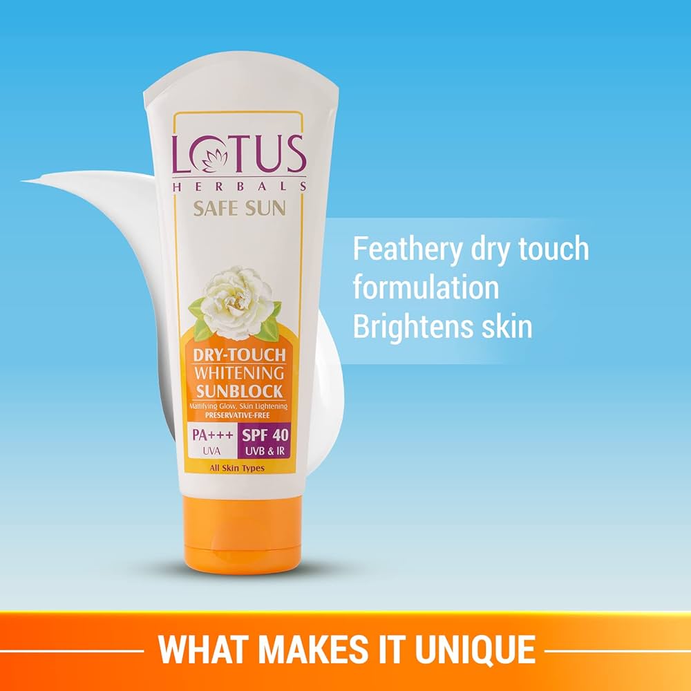 Lotus Herbals Safe Sun Dry-Touch Whitening Sunblock SPF 50 | PA+++ (100 g)