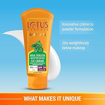 Lotus Herbals Safe Sun Silk Touch Mattifying UV Screen SPF 50 | PA+++ (75 g)