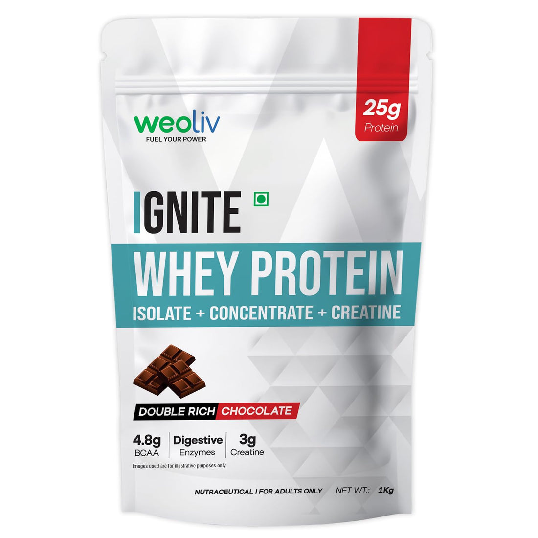 Weoliv Ignite Whey Protein Isolate & Concentrate with Creatine | High Protein for Muscle Growth, Strength & Recovery | Unflavoured | 1kg