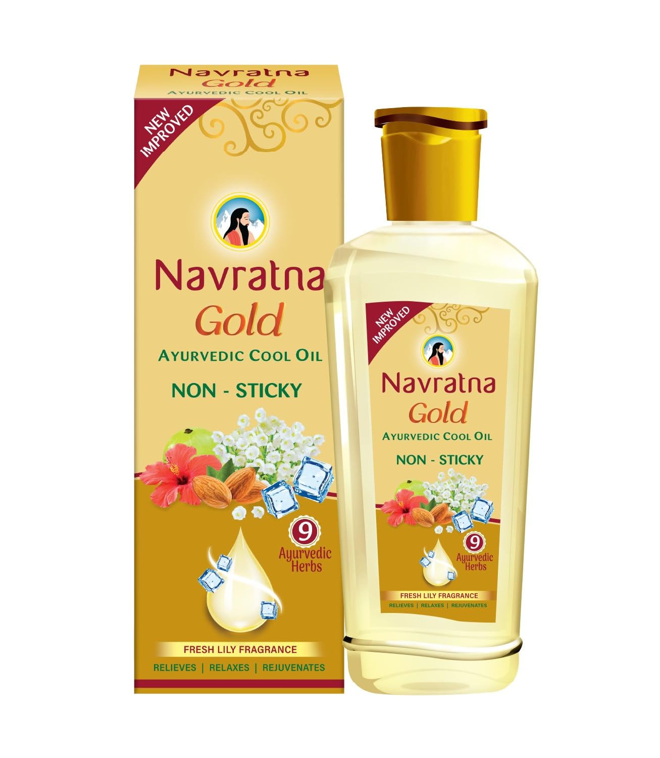 Navratna Gold Ayurvedic Cool Oil | Goodness of Almonds | Non-Sticky and Fresh Lily Fragrance | 100ml