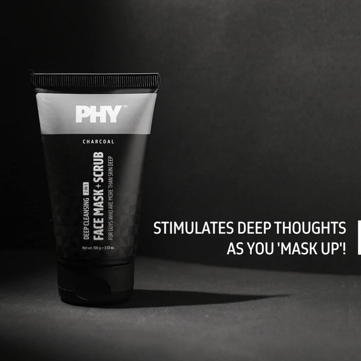 PHY 2-in-1 Charcoal Face Mask + Scrub | Exfoliates skin, unclogs pores, removes dirt & impurities | Skin detox to make it smooth | Great for Oily or Combi Skin, 100 gm