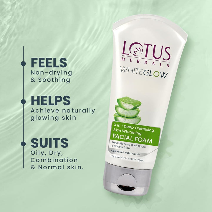 Lotus Herbals 3 in 1 Deep Cleansing Facial Foam | Face Wash for Women & Men | Blocks Melanin Production | Acne-Control & Oil-Control | Fades Dark Spots | 100 Gm