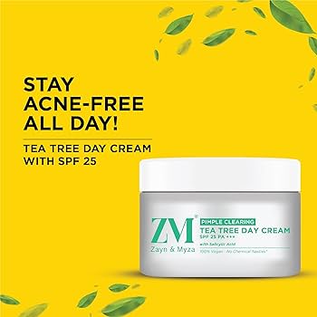 ZM Zayn & Myza Tea Tree Day Cream for Women Daily Use with SPF 25, Salicylic Acid, Reduces Acne & Pimples, Moisturizing for Oily & Acne-Prone Skin - 50g