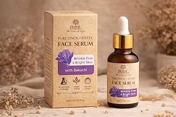 Khadi Essentials 1% Retinol & 5% Vitamin C Face Serum with Bakuchi Extracts for Bright Skin | Reduces Fine Lines, Wrinkles & Pigmentation | for All Skin Type - 30ml
