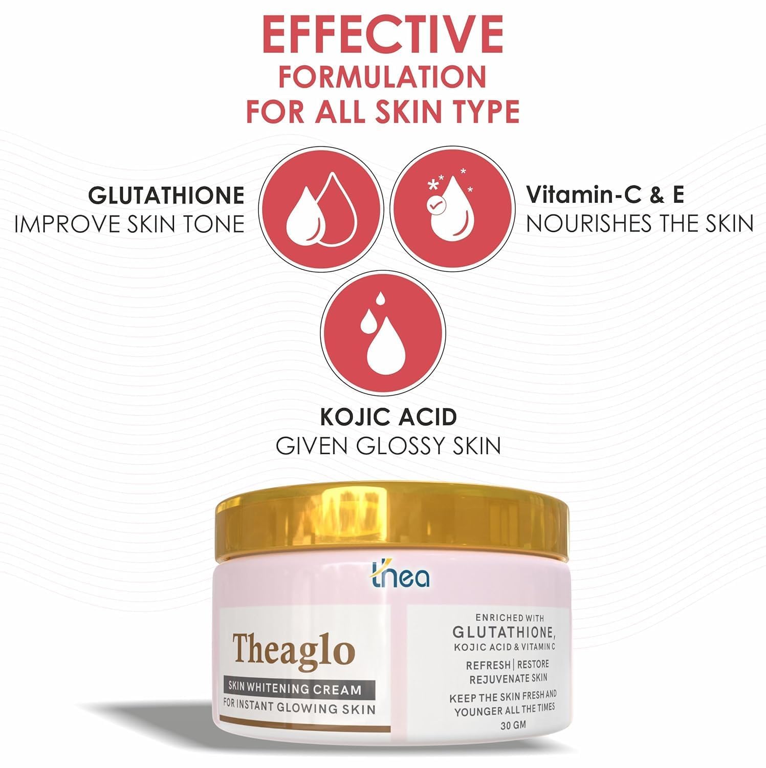 Skin Lightening Cream with Glutathione, Vitamin C & Kojic Acid (30g)