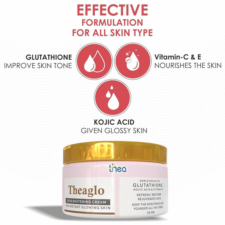 Skin Lightening Cream with Glutathione, Vitamin C & Kojic Acid (30g)