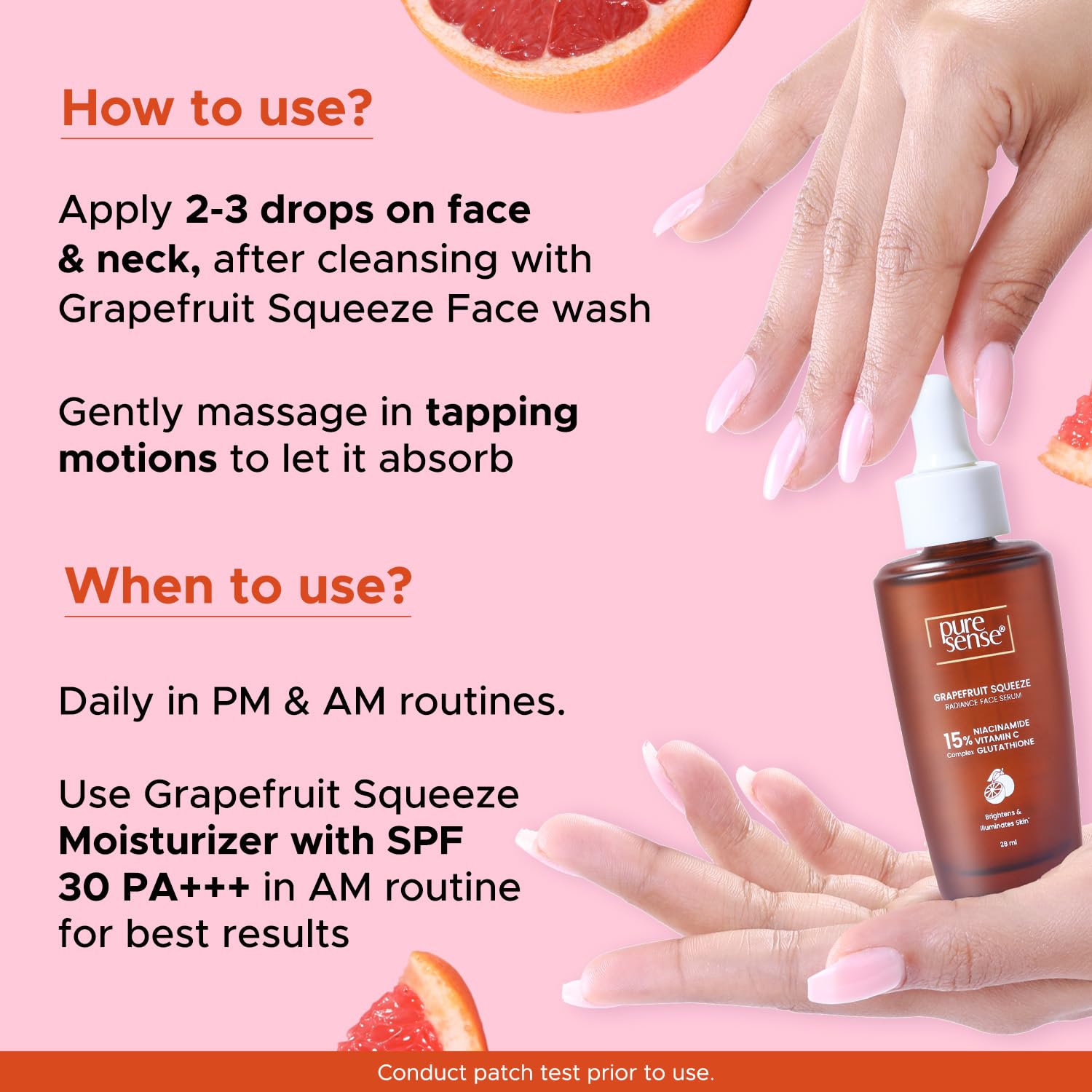 PureSense 15% Niacinamide, Vitamin C & Glutathione Radiant Face Serum with Grapefruit | 10ml