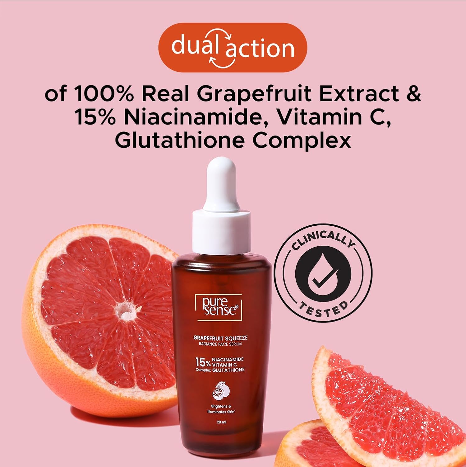 PureSense 15% Niacinamide, Vitamin C & Glutathione Radiant Face Serum with Grapefruit | 10ml