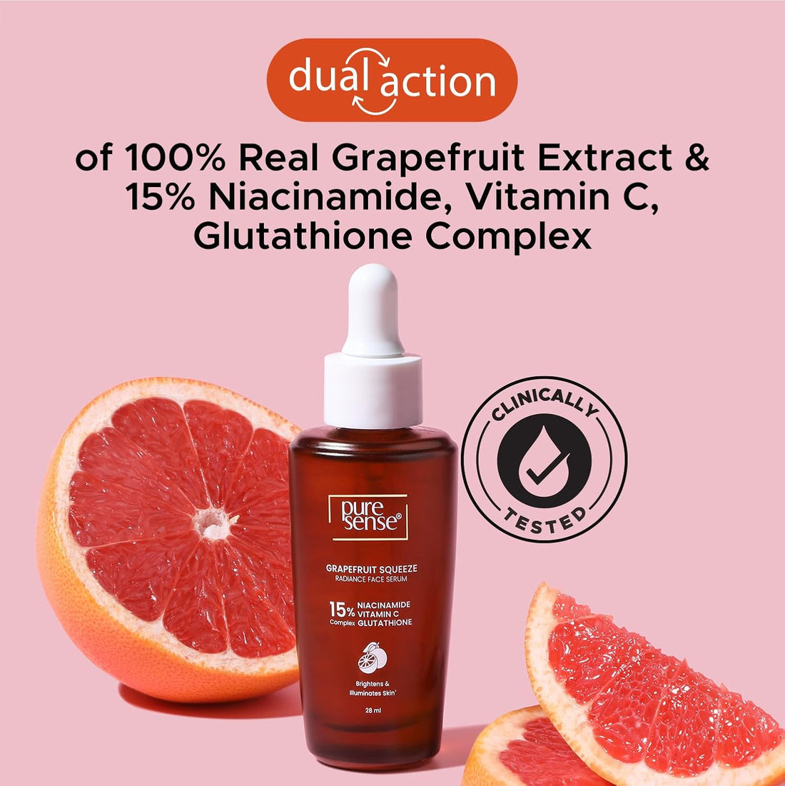 PureSense 15% Niacinamide, Vitamin C & Glutathione Radiant Face Serum with Grapefruit | 10ml