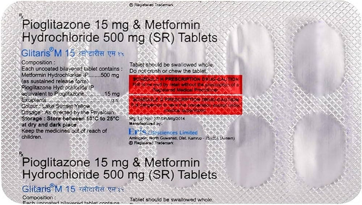 Pioglitazone 15mg and Metformin 500mg Sustained Release Tablets