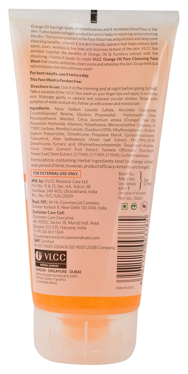 VLCC Natural Active Orange Oil Face Wash | Vitamin C Daily Face Cleanser for Glowing Skin | Deep Cleansing & Oil Control | Refreshing Citrus Face Wash | 150ml