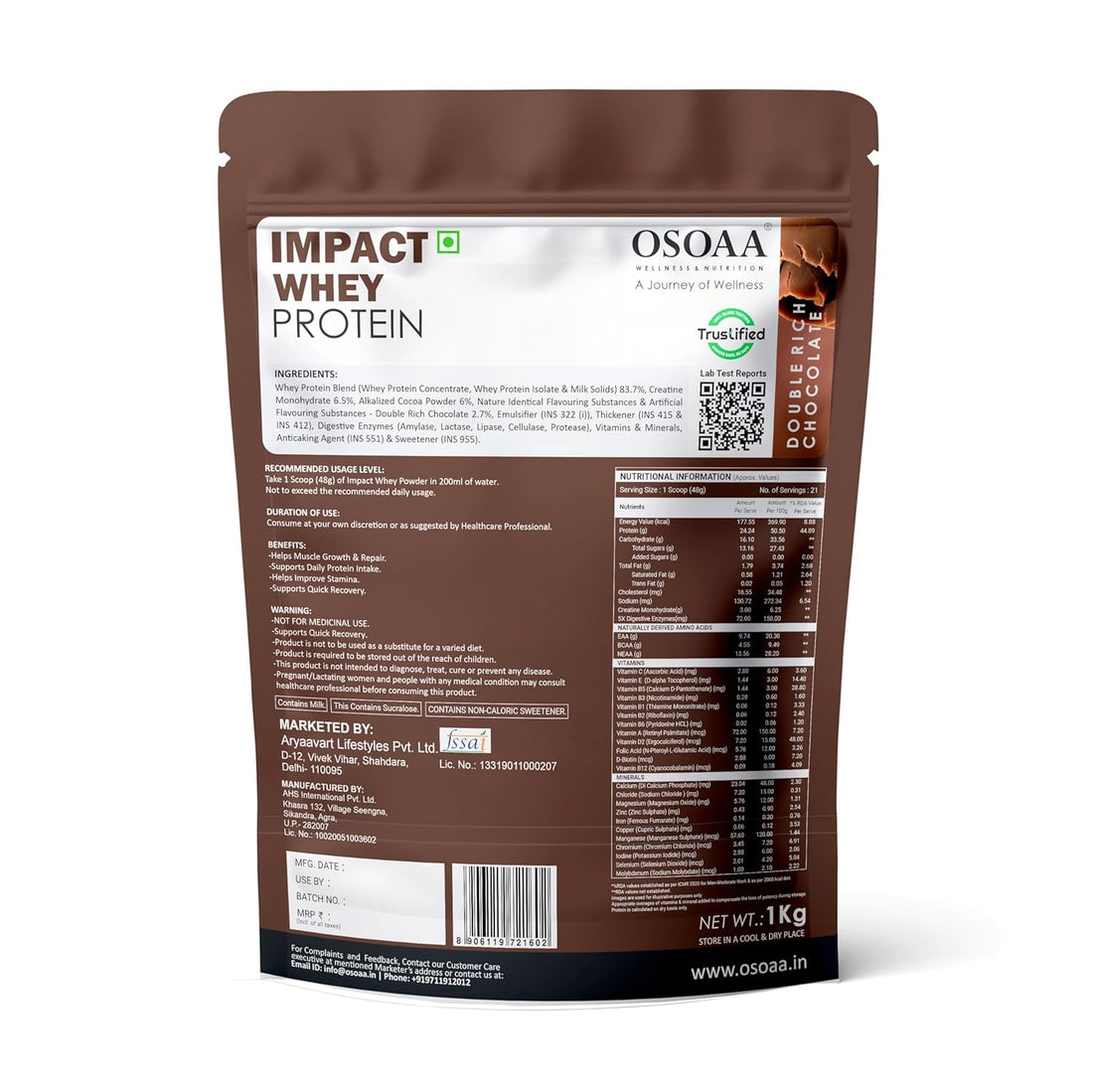 OSOAA Impact Whey Protein | High Protein for Muscle Growth, Strength & Recovery | Belgian Chocolate & Malai Kulfi | 1kg