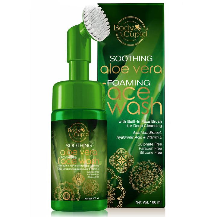 BODY CUPID Soothing Aloe Vera Foaming Face wash with Built in Brush - 100 ml