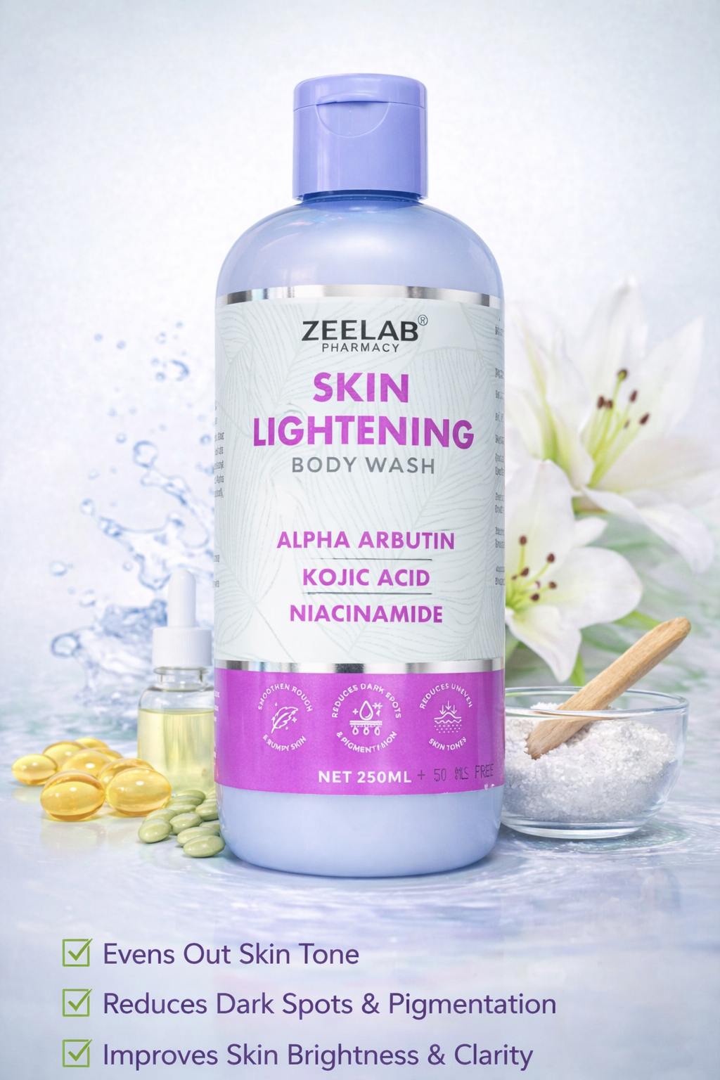 ZEELAB Skin Lightening Body Wash with Alpha Arbutin, Kojic Acid & Niacinamide (250 ml)