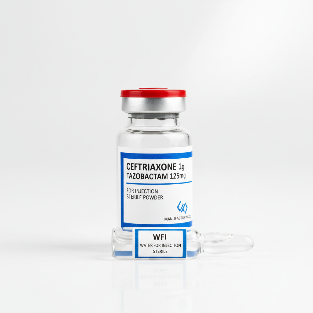 Ceftriaxone 1 g + Tazobactam 125 mg Injection (Vial with WFI)