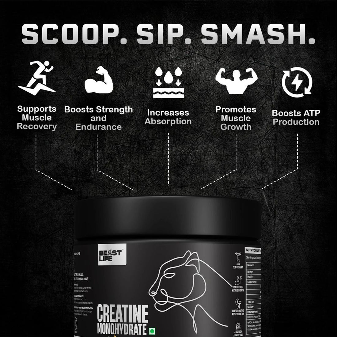 BeastLife Creatine Monohydrate | 125g | 33 Servings | NABL Lab Tested | Tropical Tango & Peach Flavors | Premium Sports Nutrition Supplement