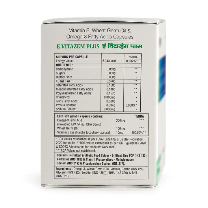 E Vitazem Plus Softgel Vitamin E Capsule | Antioxidant Protection, Heart & Immunity Support