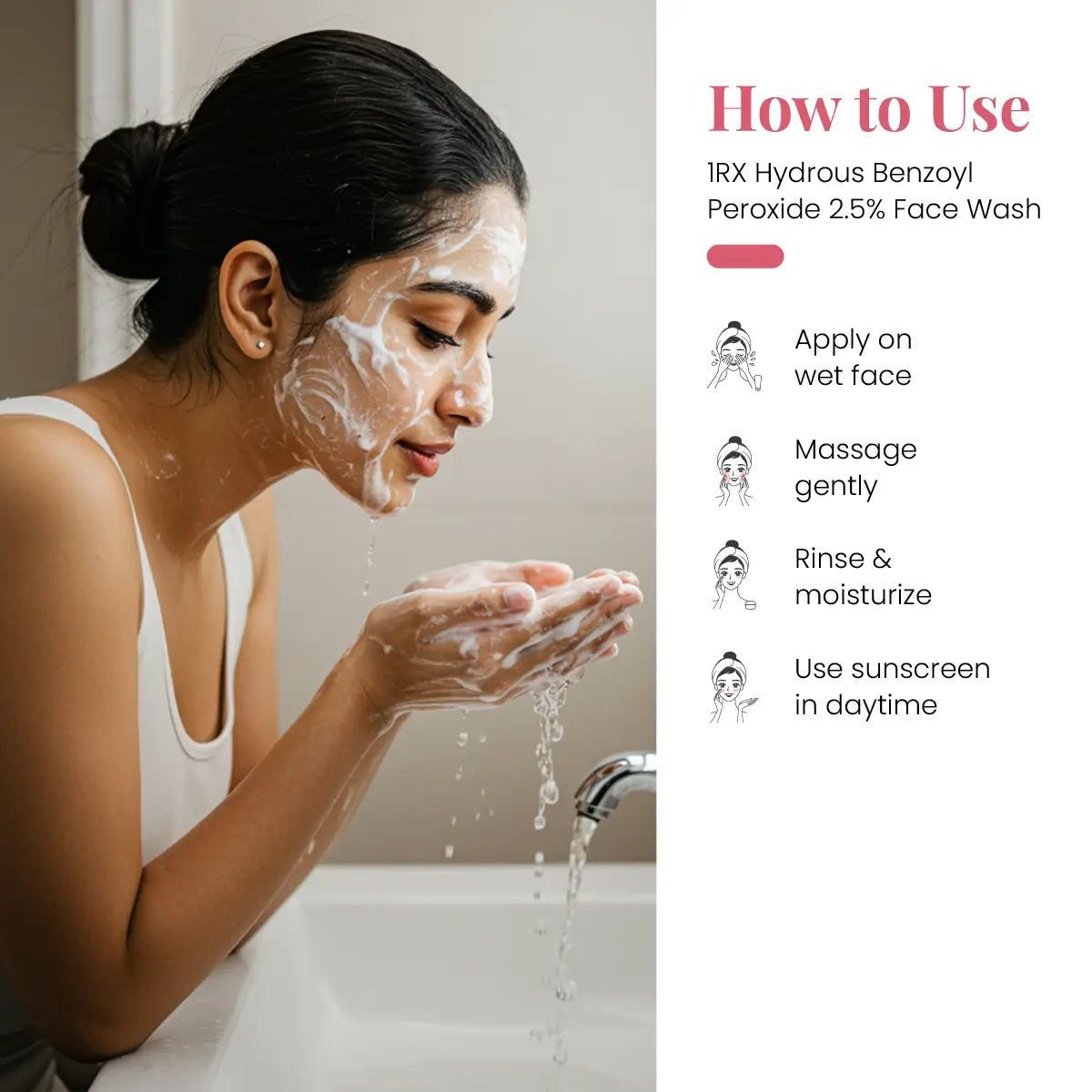 1RX Hydrous Benzoyl Peroxide 2.5% Face Wash, 100gm