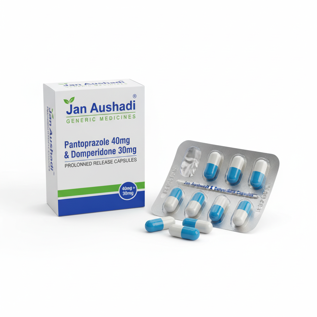 Jan Aushadhi Pantoprazole 40mg & Domperidone 30mg Prolonged Release Capsules | Gastro-Resistant Acid Reflux & GERD Medicine | 10 Capsules