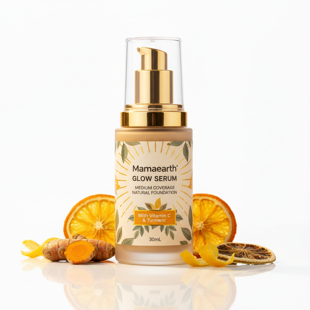Mamaearth Glow Serum Medium Coverage Natural Foundation for All Skin Types - With Vitamin C & Turmeric for 12-Hour Long Stay - 30ml