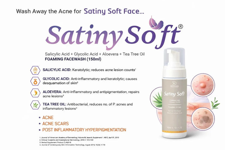 Satiny Soft Salicylic Acid Face Wash | Salicylic Acid, Glycolic Acid & Tea Tree Oil Face Cleanser for Oily & Acne-Prone Skin | 150ml