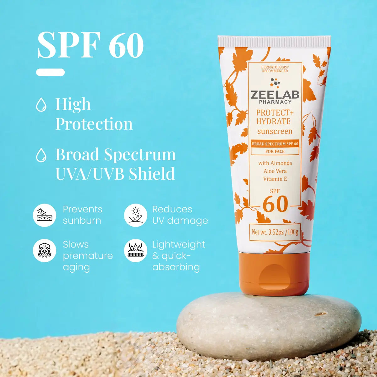 ZEELAB Sunscreen Lotion Protect + Hydrate SPF 60 & 30 | Broad Spectrum UVA/UVB Protection with Hydrating Formula | 100g