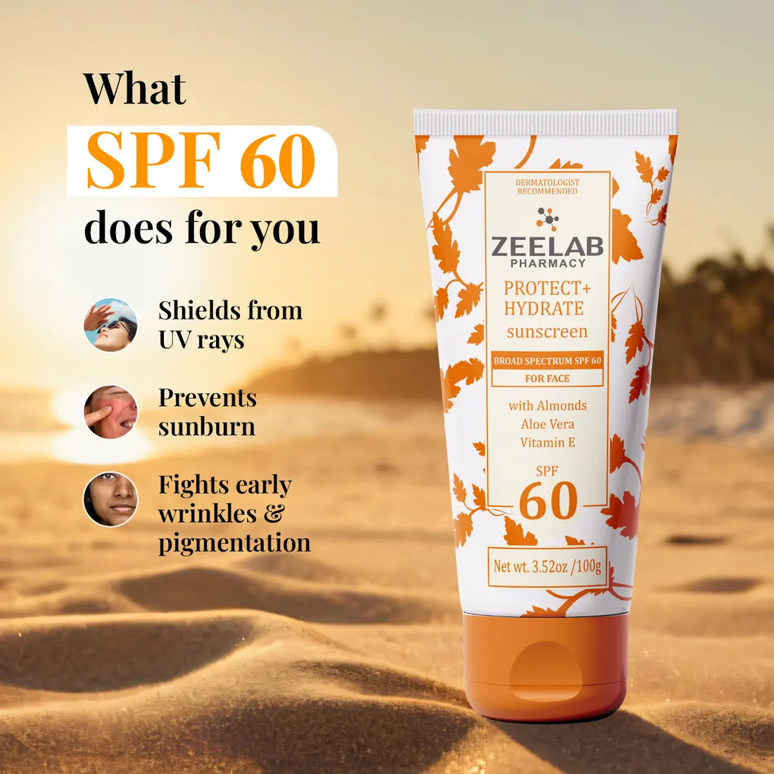 ZEELAB Sunscreen Lotion Protect + Hydrate SPF 60 & 30 | Broad Spectrum UVA/UVB Protection with Hydrating Formula | 100g