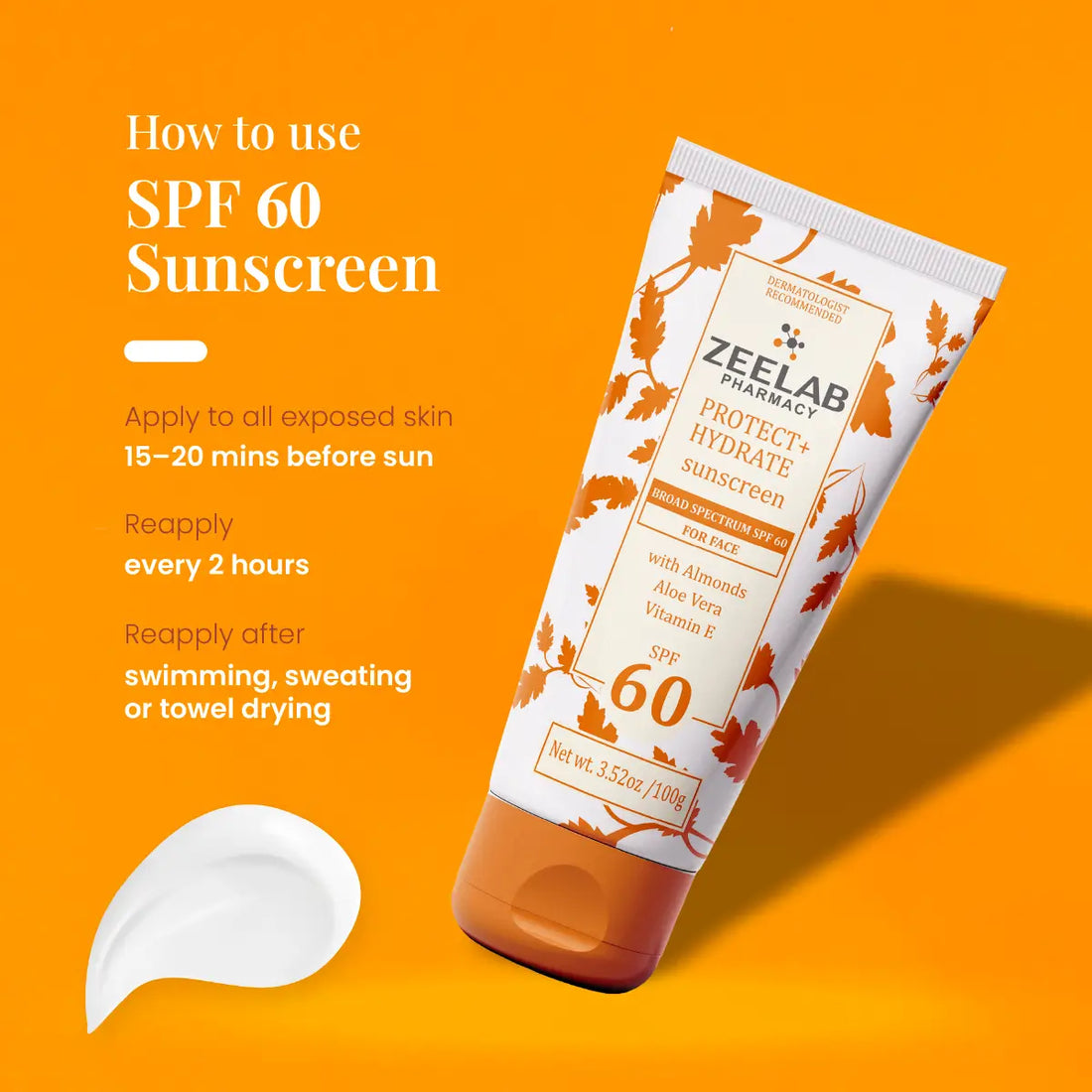 ZEELAB Sunscreen Lotion Protect + Hydrate SPF 60 & 30 | Broad Spectrum UVA/UVB Protection with Hydrating Formula | 100g