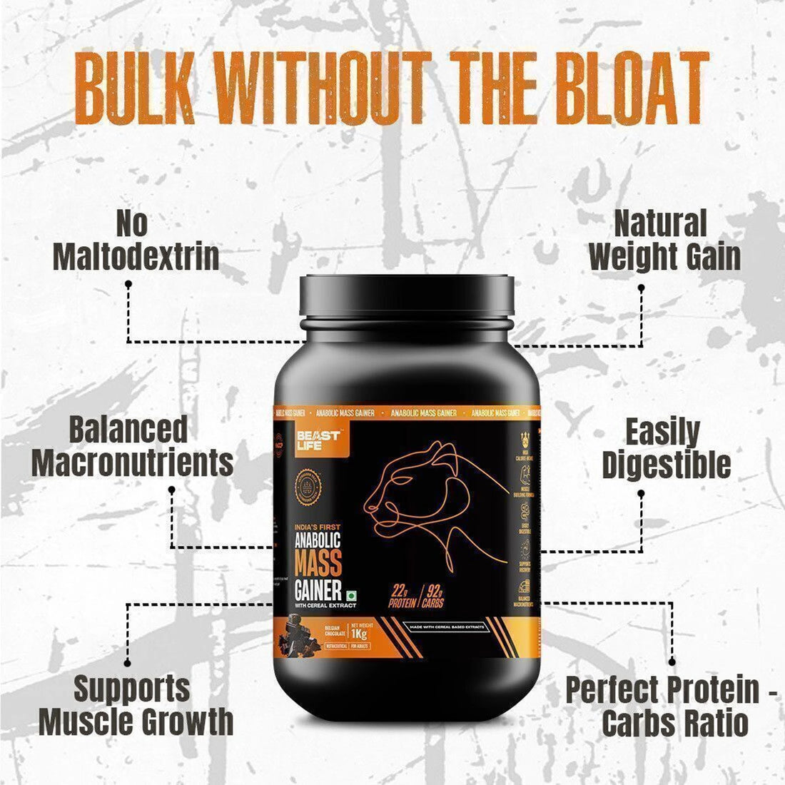 BeastLife High Rich Protein Gainer | No Maltodextrin | Anabolic Mass Gainer with Ultrasorb Tech | 2.5kg | Belgian Chocolate & Strawberry Banana