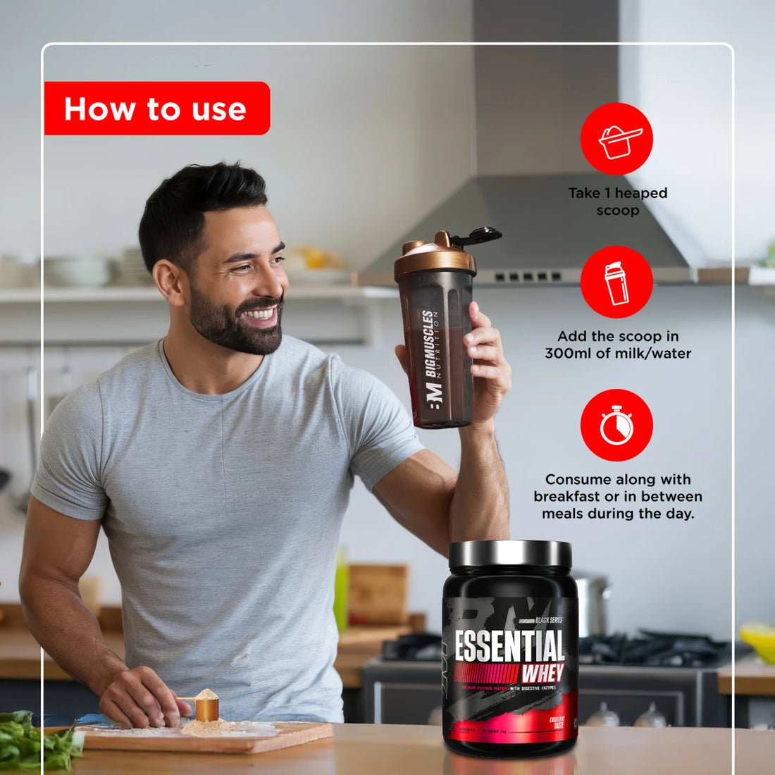 BIGMUSCLES NUTRITION Essential Whey Protein Powder | Whey Protein with Digestive Enzymes | 3rd Party Lab Tested | Rich Chocolate | 1kg | Premium Whey Protein Supplement