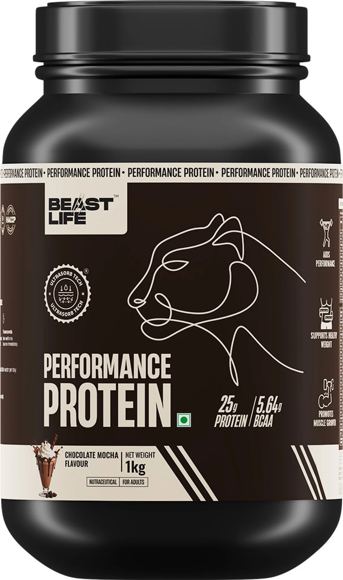 BeastLife Performance Protein Powder | 25g Protein & 5.64g BCAA Per Serving | Chocolate, Cold Coffee, Malai Kulfi, Mango, Cookies &amp; Cream, Rasmalai & Thandai | 1kg | Zero Added Sugar |