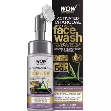 WOW Skin Science Charcoal Foaming Face Wash with Built-in Brush (150 ml)
