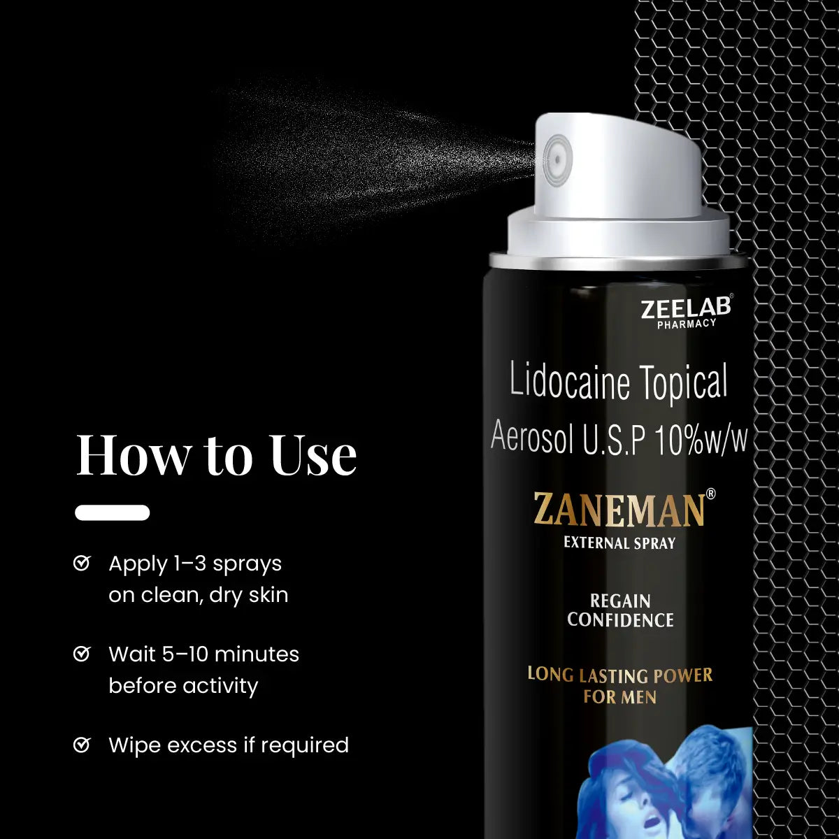 ZANEMAN Delay Spray For Men – Lidocaine Topical Aerosol 10% w/w | 12g