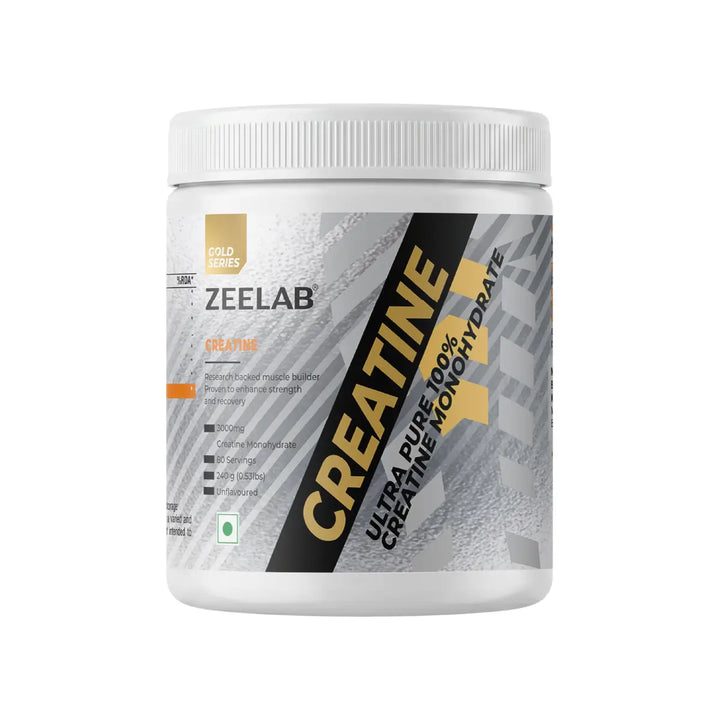 ZEELAB 100% Creatine Monohydrate Powder | Micronized Creatine for Muscle Strength, Power & Workout Performance | Unflavoured | 240g (80 Servings)